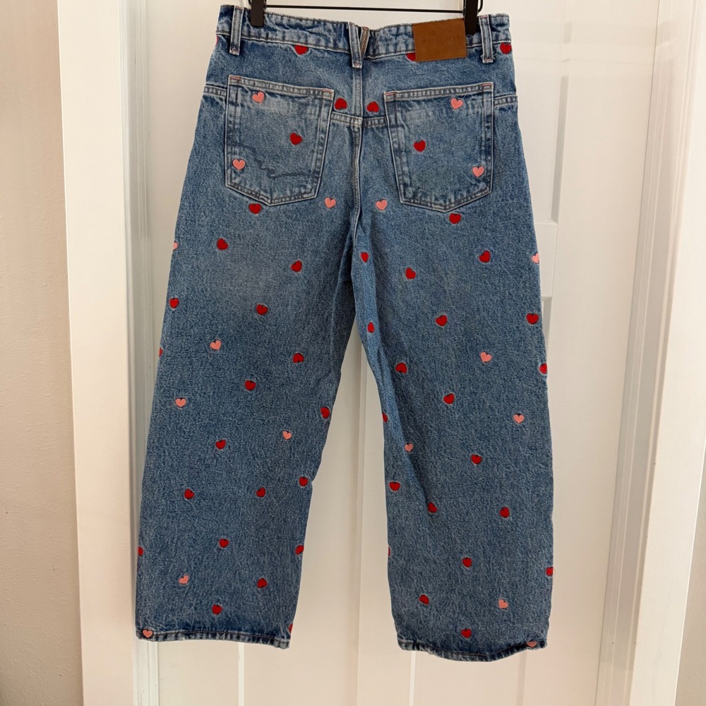 We The Free Deep Trance Embroidered Dropped Boyfriend Jeans Heart Blue Bo 28ho - Picture 7 of 9